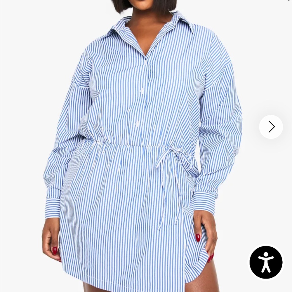 Boohoo Blue and White Striped Mini Dress